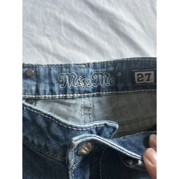 Miss Me Boot Cut Frayed Hem Jeans Womens Size 27 Blue Bling Rhinestone Cowgirl - Picture 5 of 12